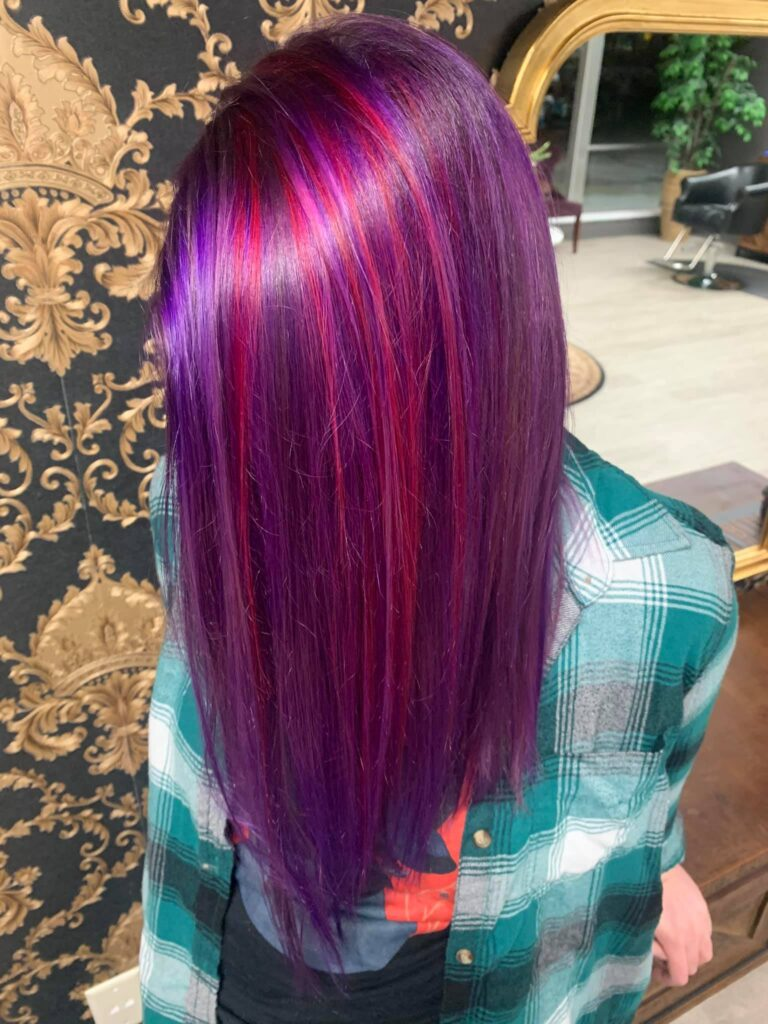 Custom vivid purple red color with blended jewel tones