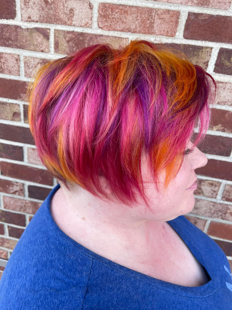 Bright Vivid Pieced Short Haircut with Face Framing Texture